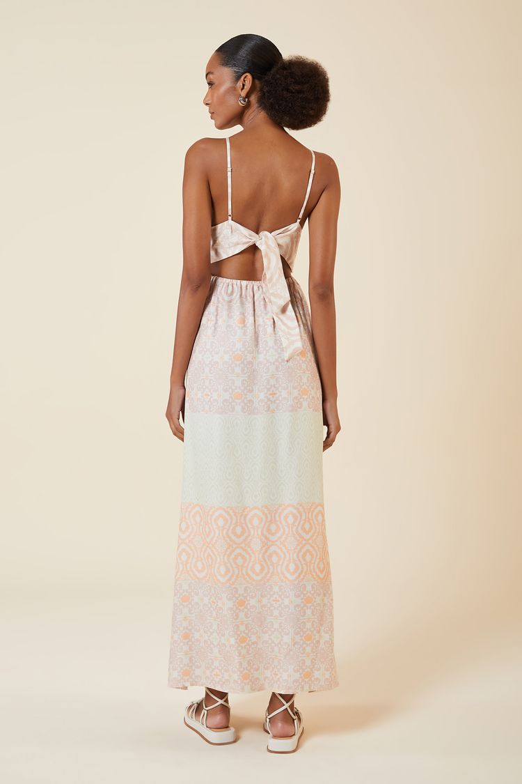 VESTIDO LONGO COM AMARRAÇÃO  ESTAMPA BALNEARIO P - EST BALNEARIO - 264945