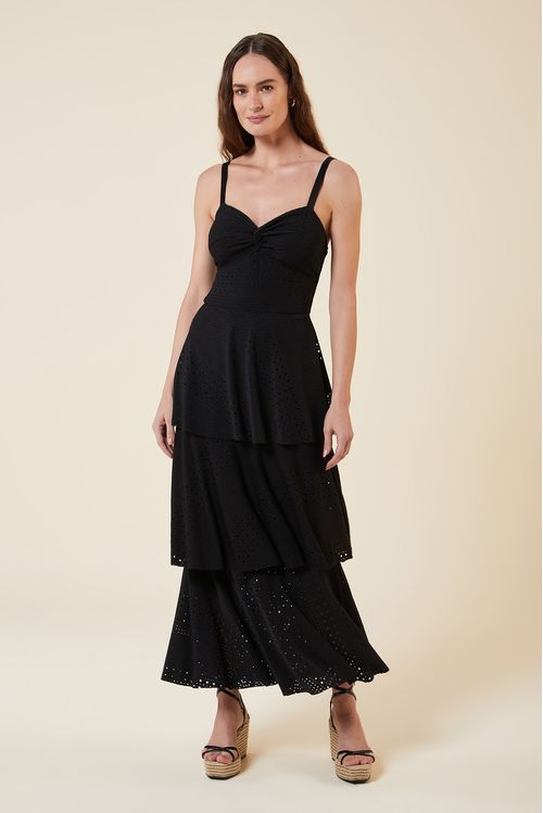 VESTIDO LONGO LAISE COM DECOTE CORAÇÃO PRETO