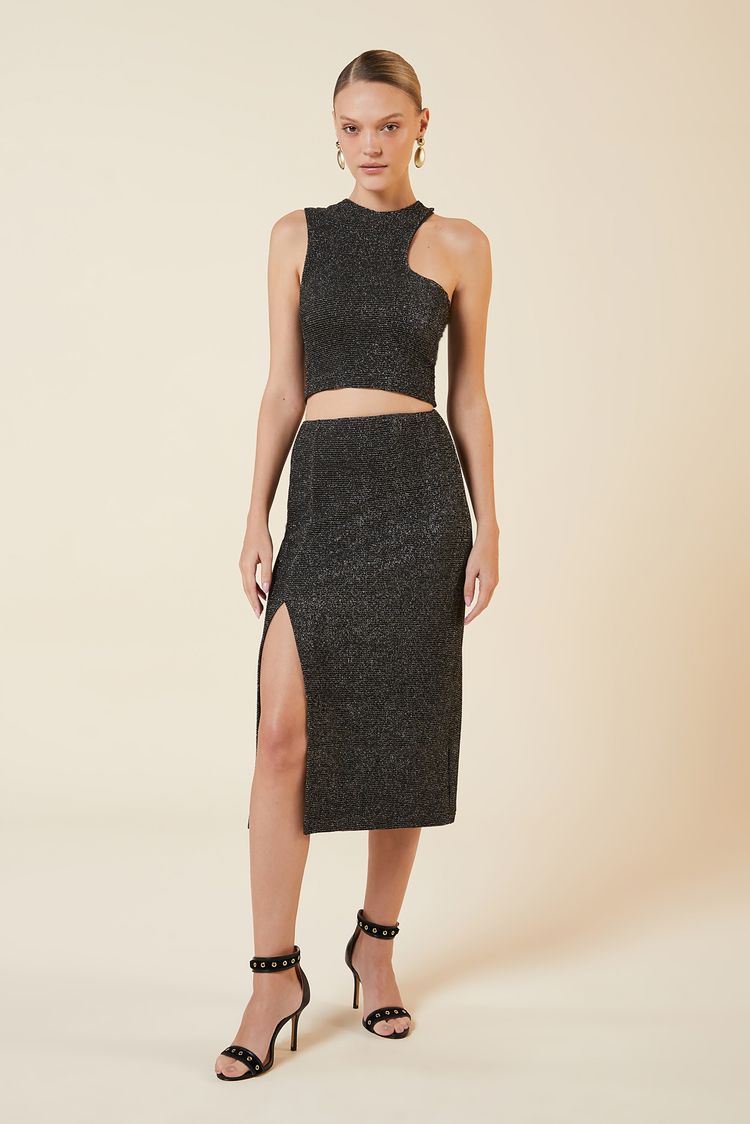 SAIA MIDI FENDA LUREX PRETO / PRETO M - PRETO / PRETO - 265253