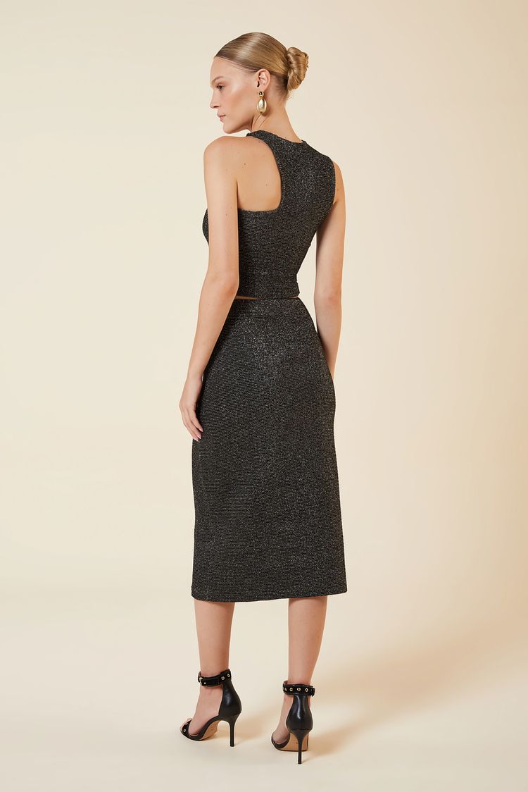SAIA MIDI FENDA LUREX PRETO / PRETO M - PRETO / PRETO - 265261