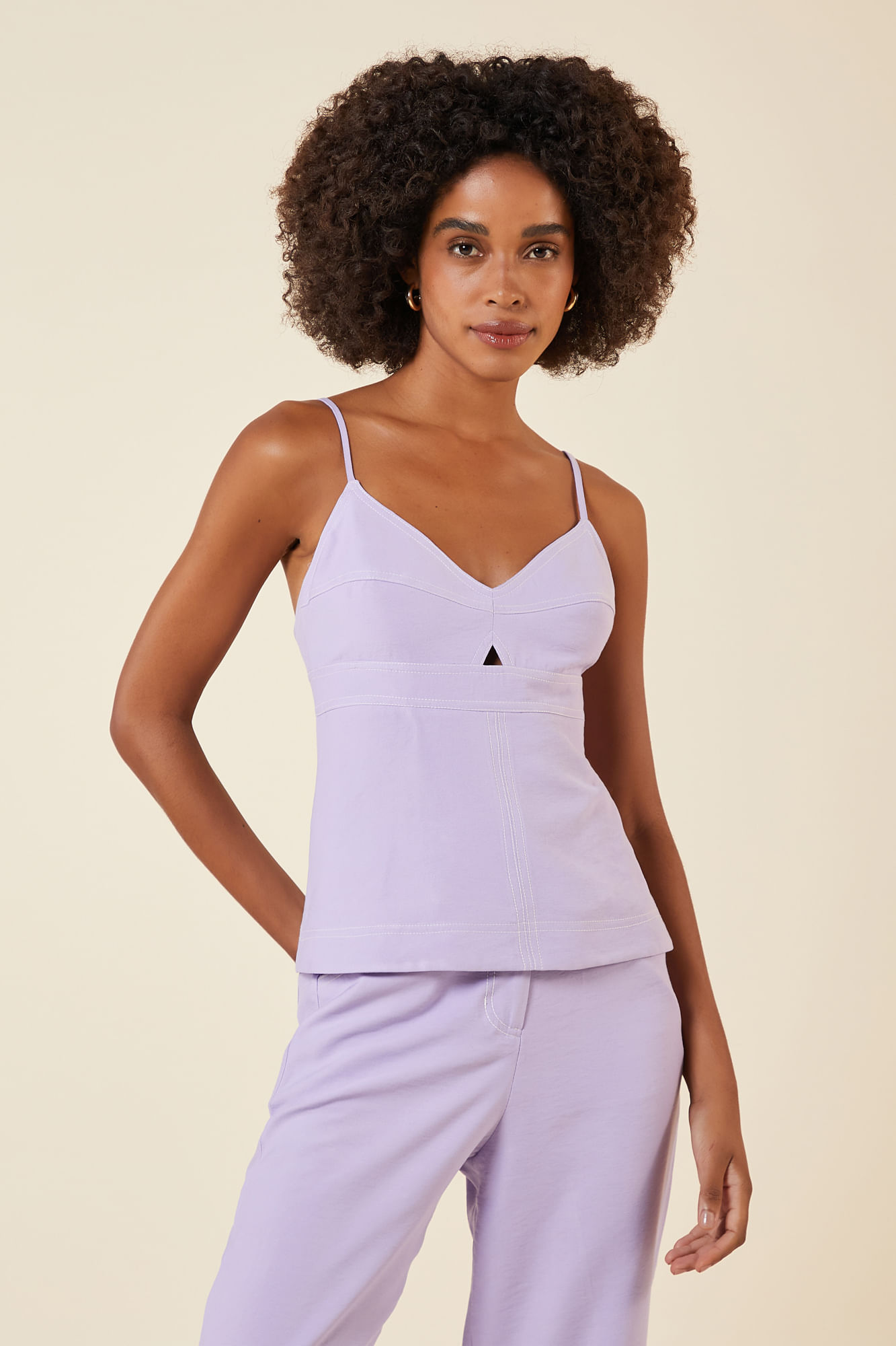 BLUSA PESPONTOS LILAC / CREME P - LILAC / CREME - 265360