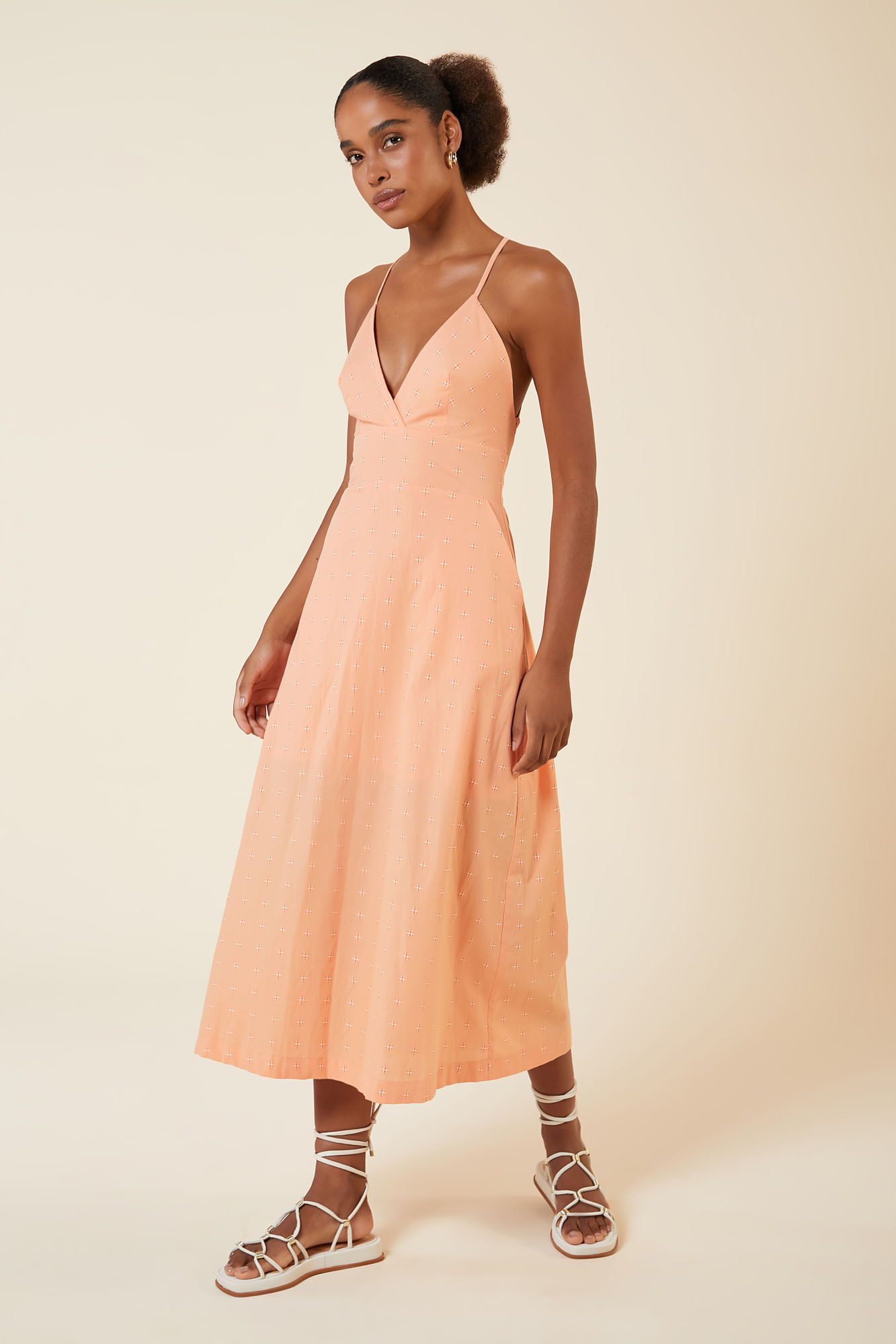 VESTIDO MIDI ALCA CRUZADA NAS COSTAS CORAL G - CORAL - 265372