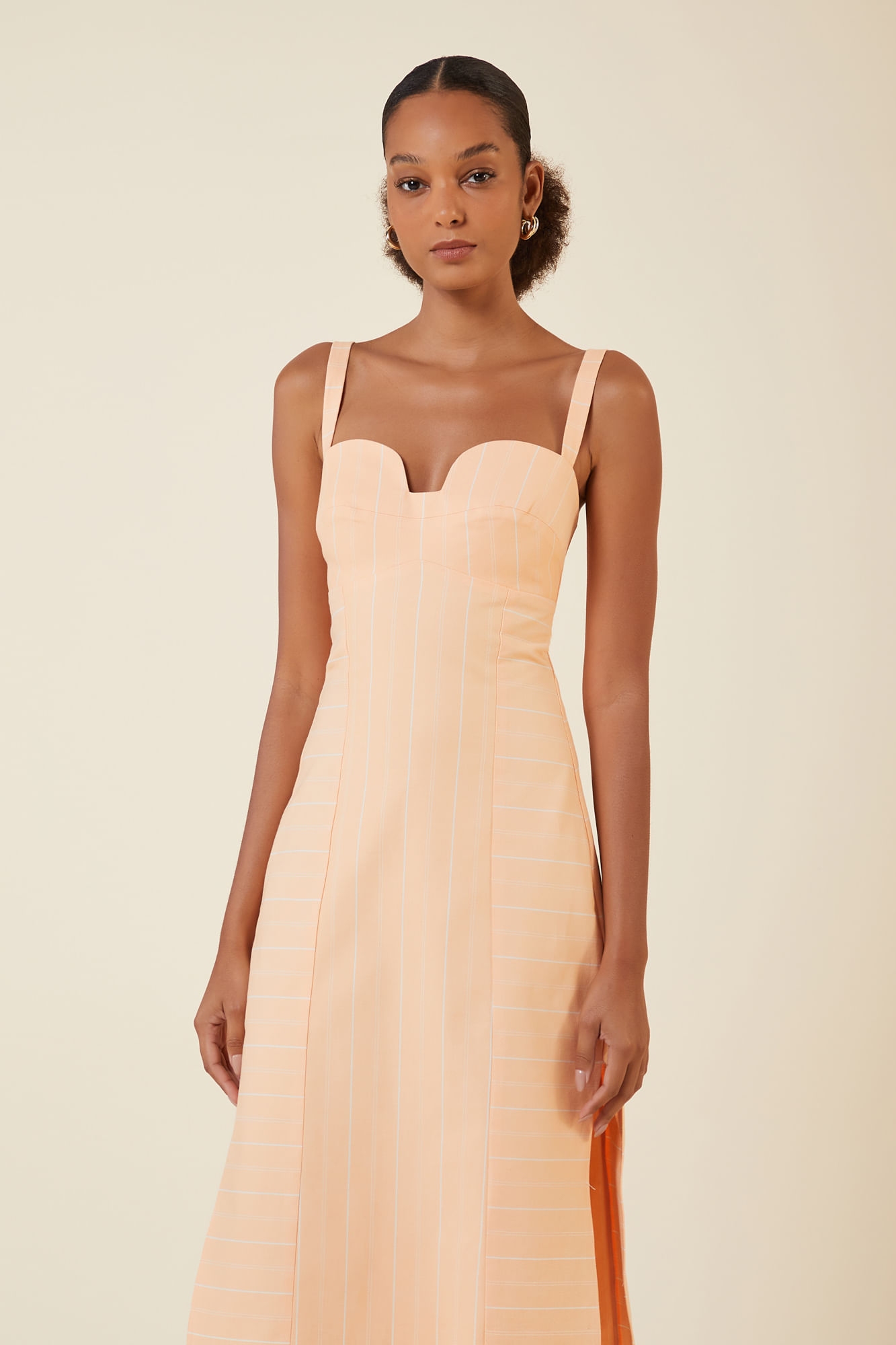 VESTIDO TRICOLINE LISTRAS APRICOT M - APRICOT - 265624