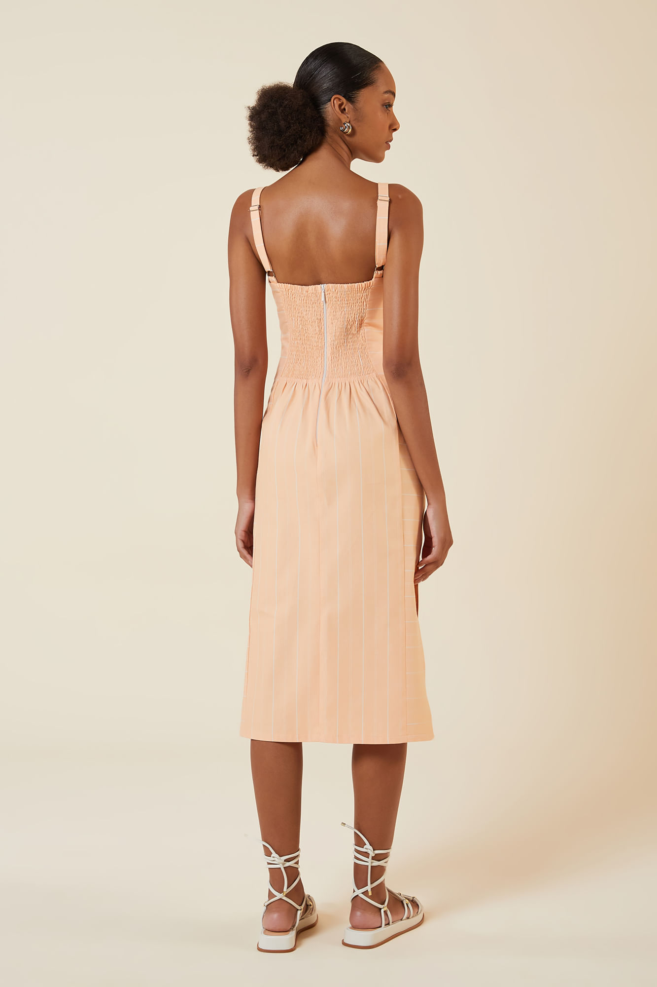 VESTIDO TRICOLINE LISTRAS APRICOT M - APRICOT - 265629