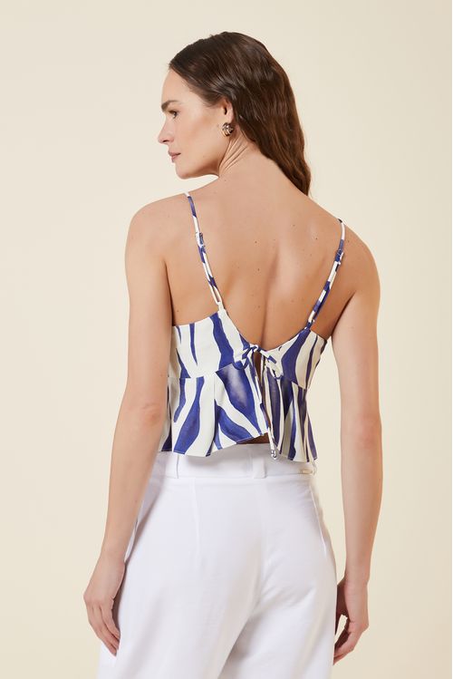 BLUSA COM DECOTE V ESTAMPA ZEBRA AZULI CREME