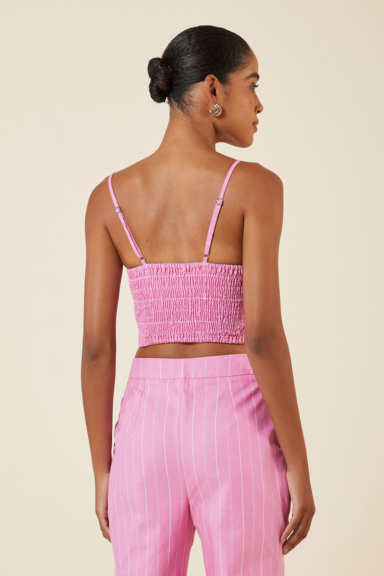 CROPPED LISTRAS COM ARGOLA ROSE / CREME GG - ROSE / CREME - 266068