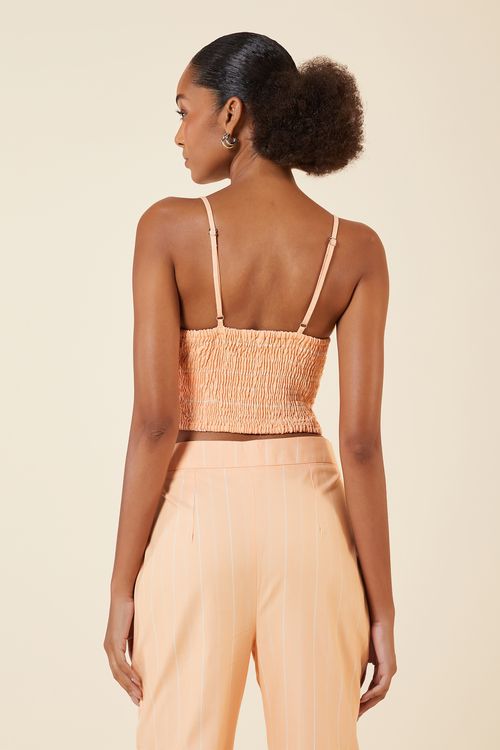 CROPPED LISTRAS COM ARGOLA APRICOT / CREME