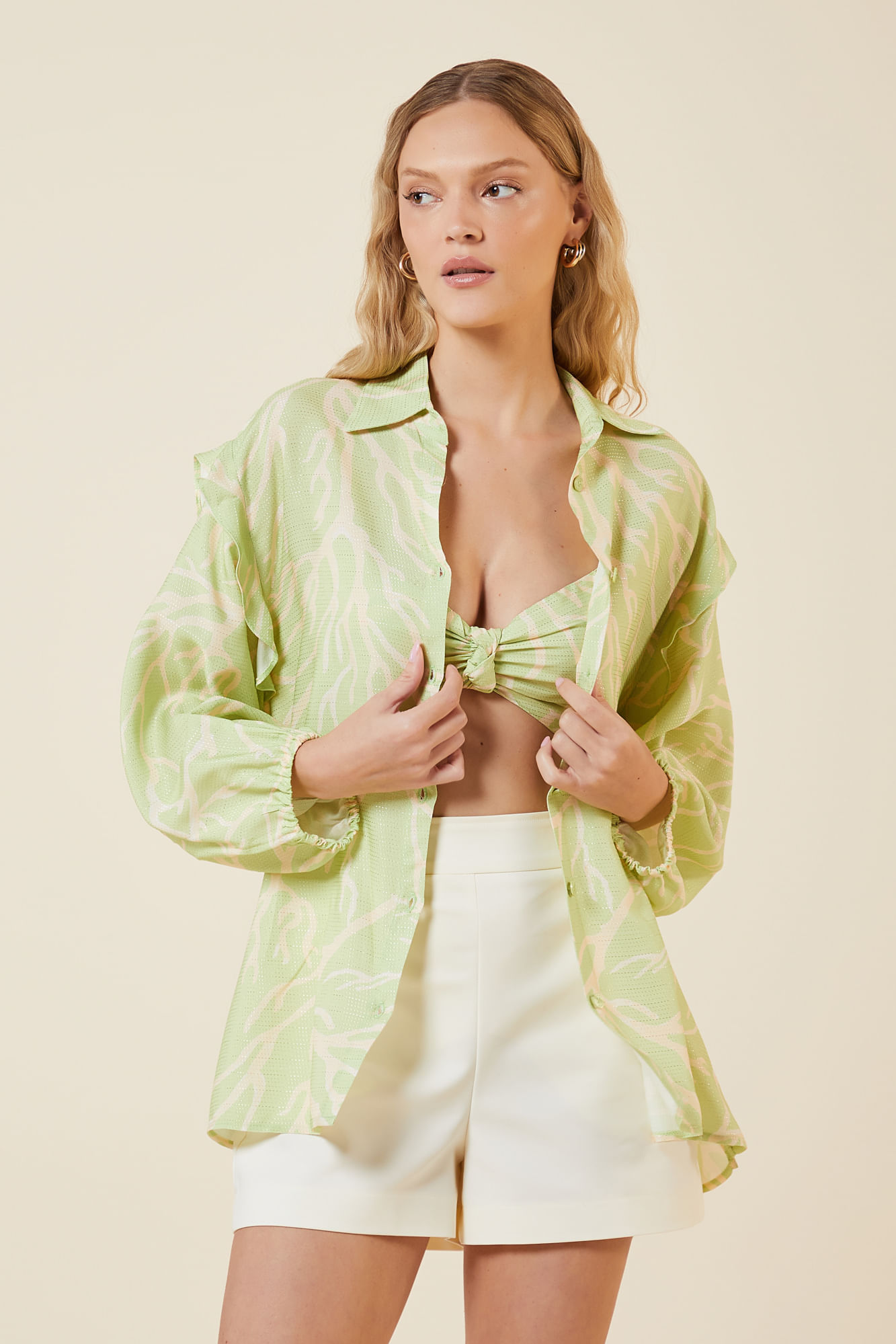 CAMISA COM BABADO ESTAMPA CORAIS G - EST CORAIS - 266239