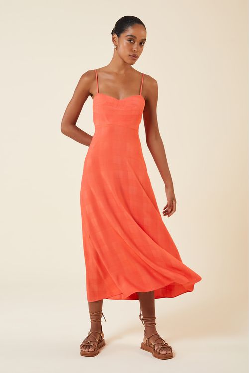 VESTIDO MIDI VISCOSE FRISADA-CORAL