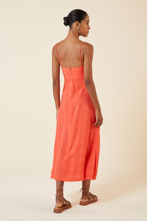 VESTIDO MIDI VISCOSE FRISADA-CORAL