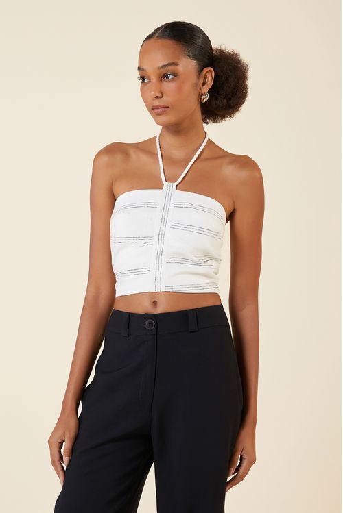 CROPPED LINHO RISCADO BRANCO / PRETO