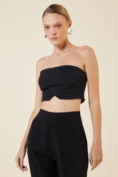 CROPPED TOMARA QUE CAIA RISCA DE GIZ PRETO / PRATA