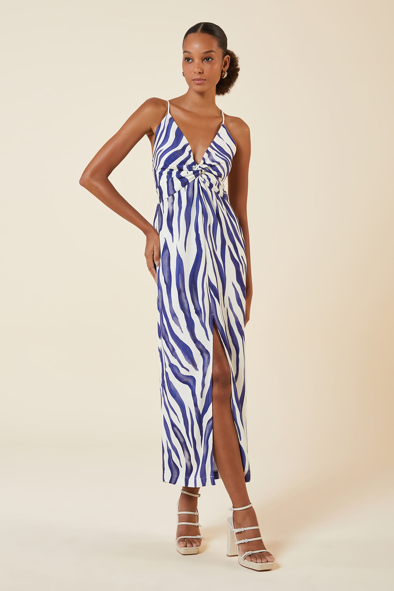 VESTIDO MIDI ESTAMPA ZEBRA AZULI CREME M - EST ZEBRA AZULI CREME - 268680