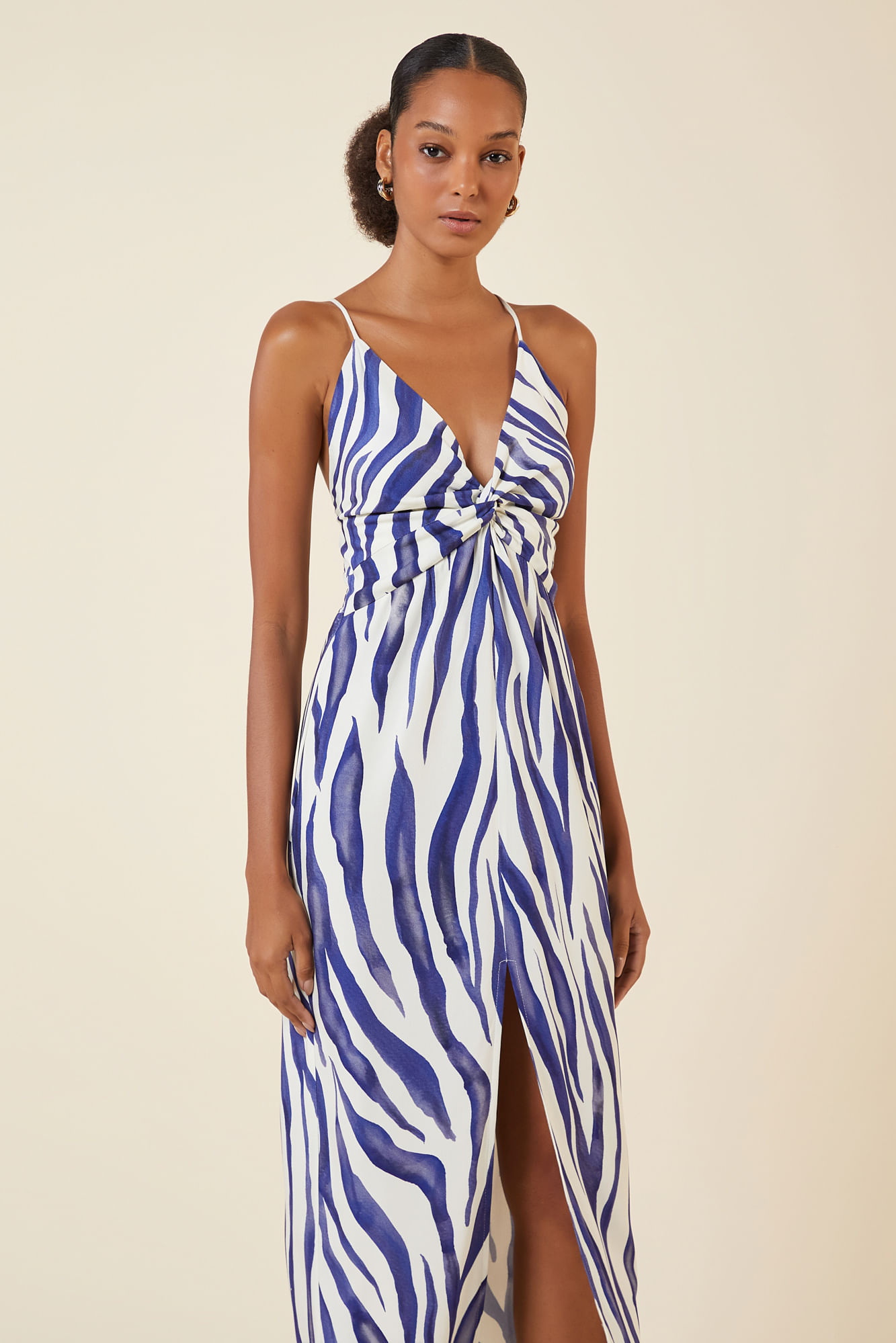 VESTIDO MIDI ESTAMPA ZEBRA AZULI CREME M - EST ZEBRA AZULI CREME - 268685
