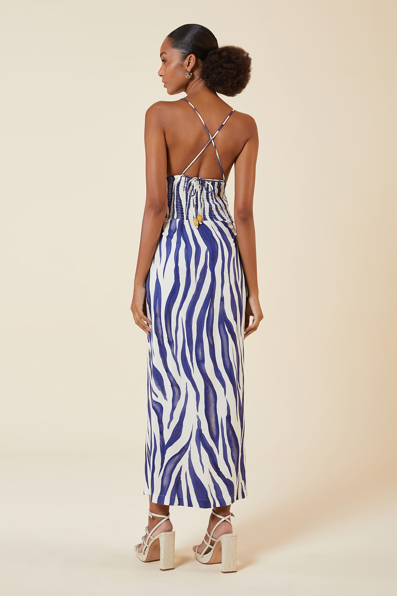 VESTIDO MIDI ESTAMPA ZEBRA AZULI CREME M - EST ZEBRA AZULI CREME - 268695