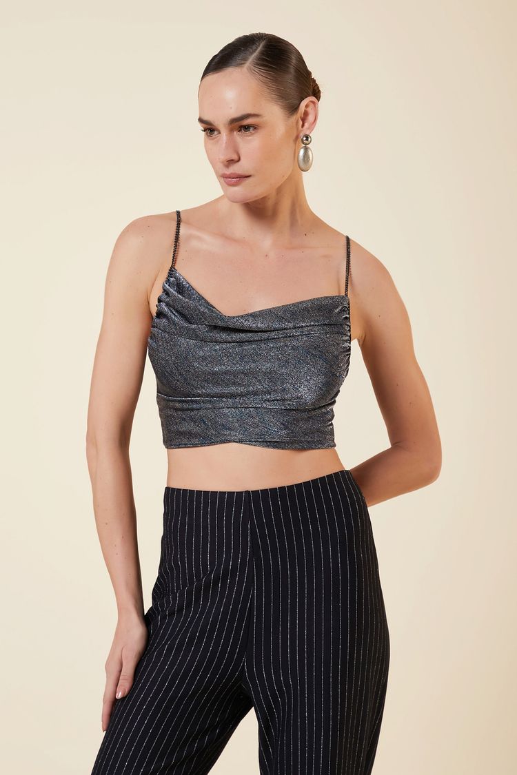 BLUSA ALCAS STRASS LUREX PRETO P - PRETO - 268959