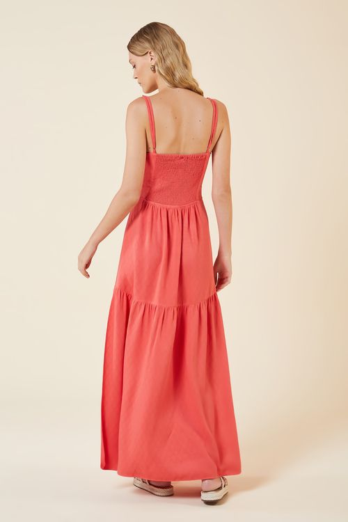 VESTIDO LONGO VISCOSE LOSANGOS CORAL