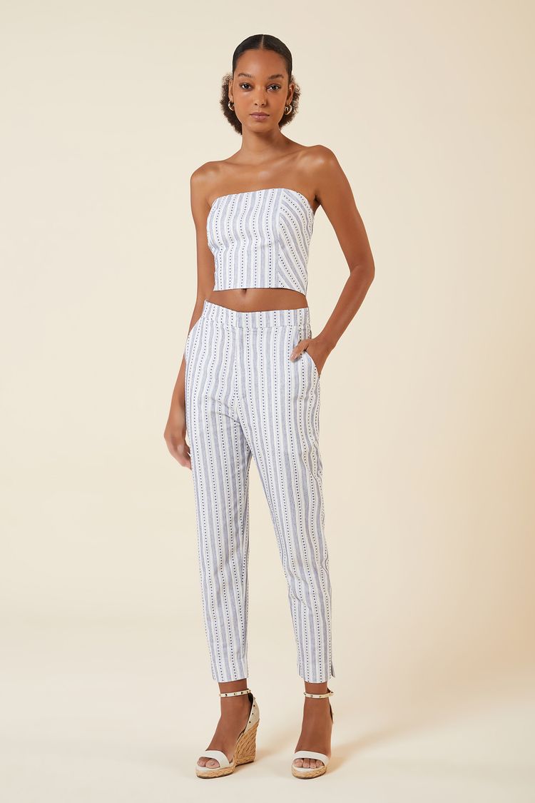 CROPPED LISTRAS E PESPONTOS CREME/MARINHO GG - CREME/MARINHO - 269903
