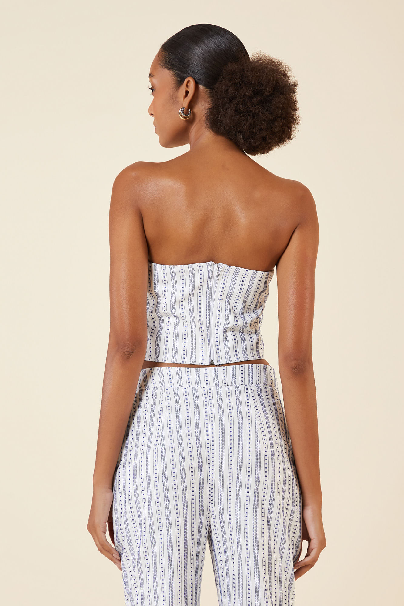 CROPPED LISTRAS E PESPONTOS CREME/MARINHO G - CREME/MARINHO - 269911