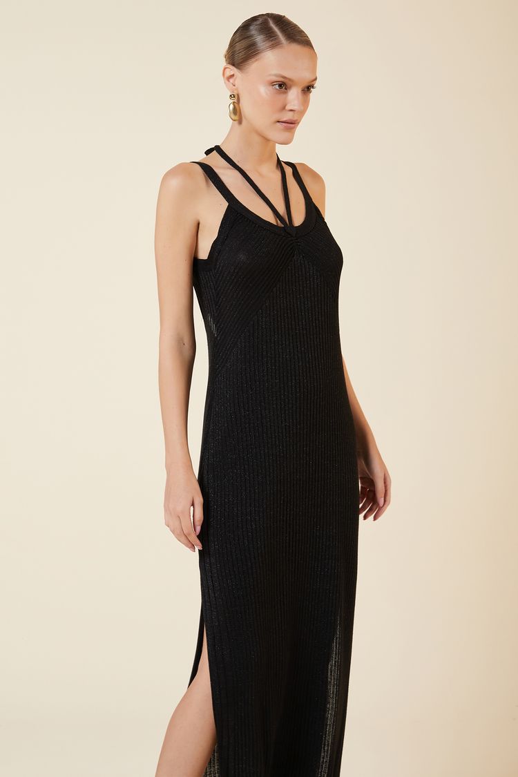 VESTIDO MIDI TRICOT LUREX-PRETO P - PRETO - 270503