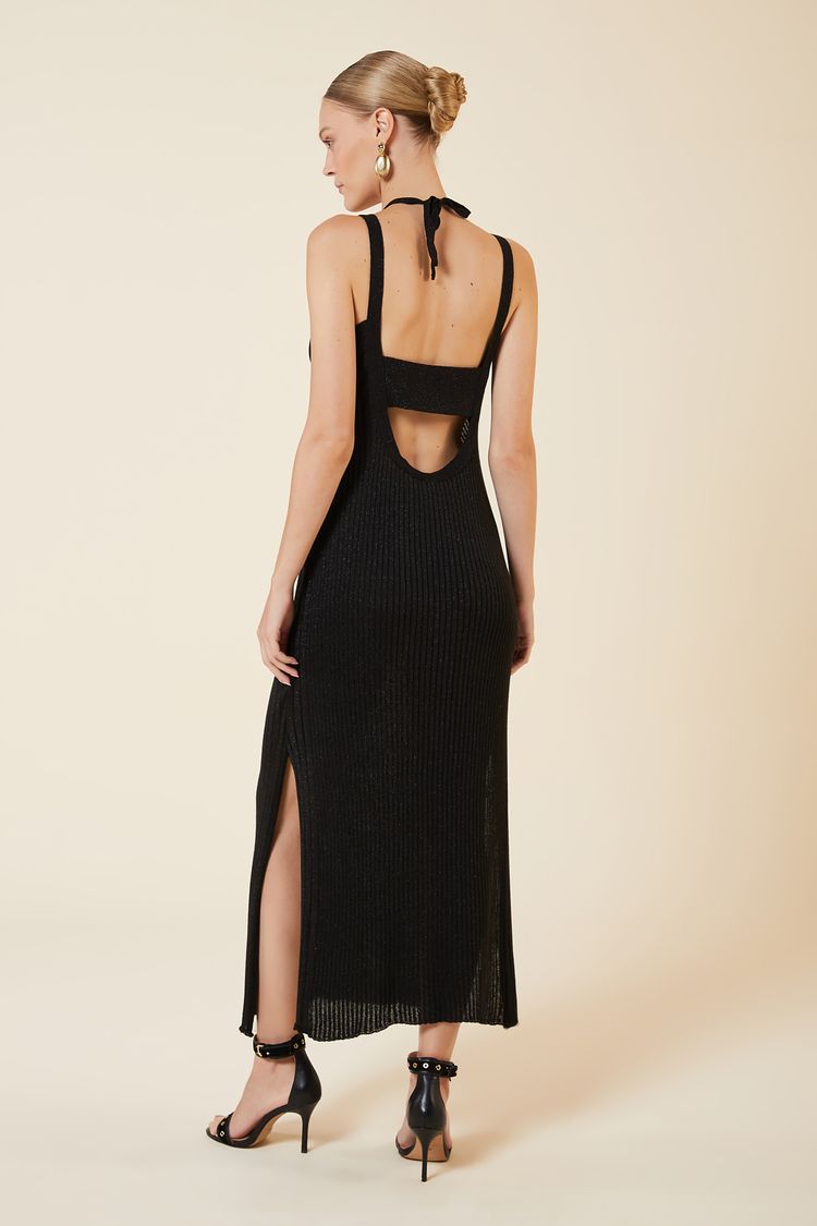 VESTIDO MIDI TRICOT LUREX-PRETO P - PRETO - 270507