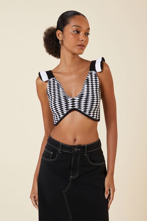 CROPPED TOP TRICOT-PRETO / CREME