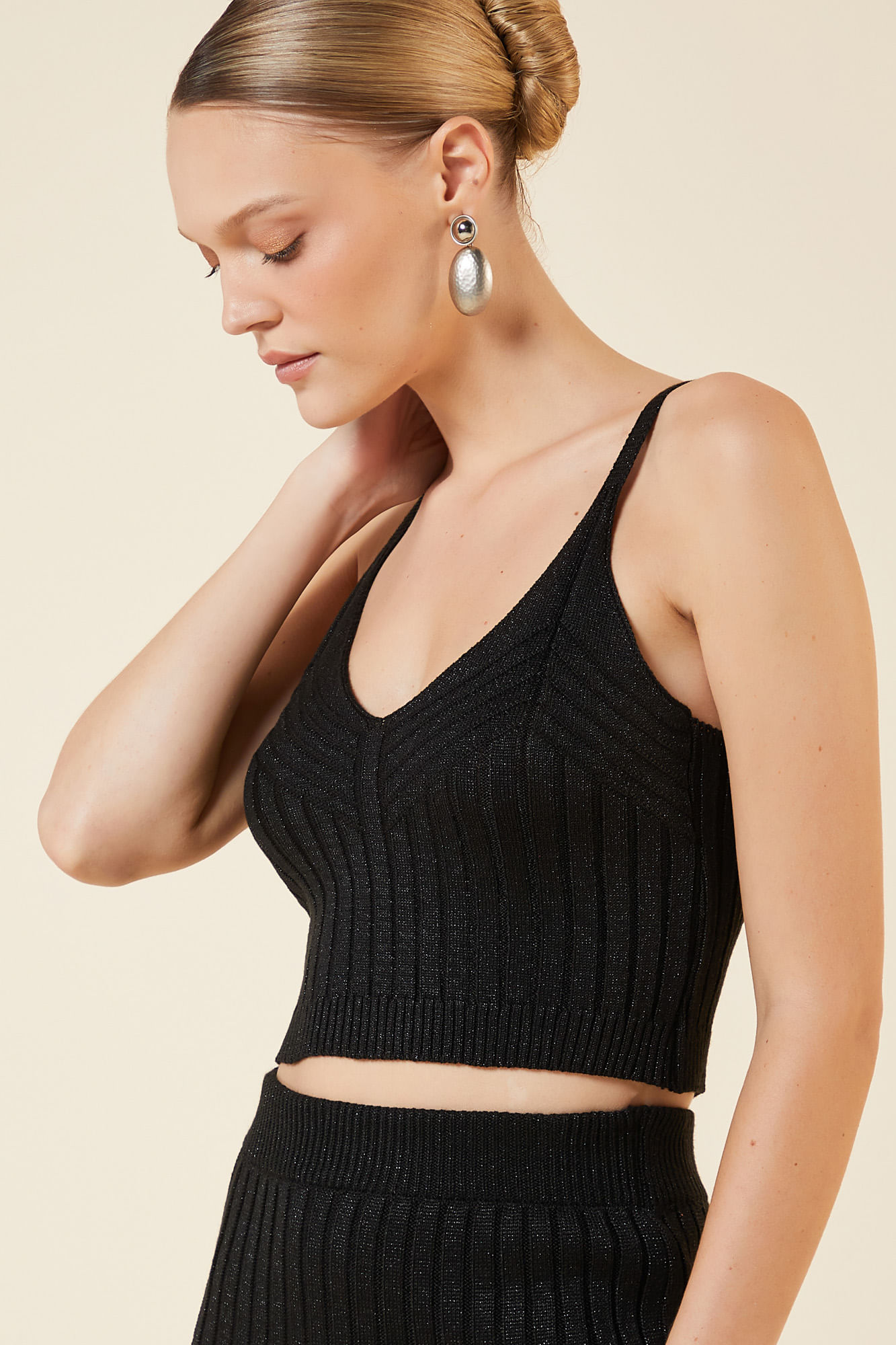 CROPPED COM LUREX TRICOT PRETO / PRETO G - PRETO / PRETO - 270552