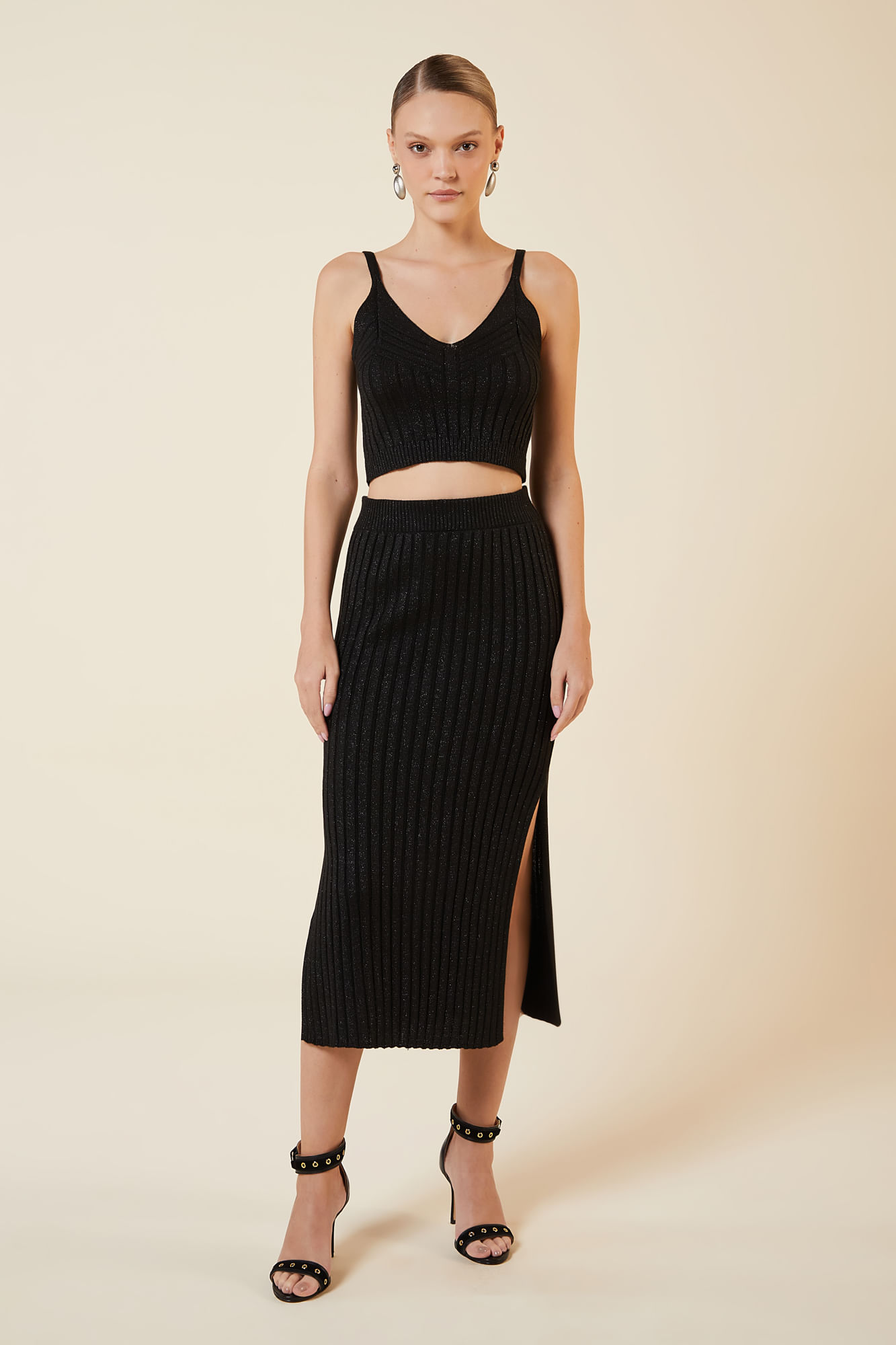 CROPPED COM LUREX TRICOT PRETO / PRETO G - PRETO / PRETO - 270556