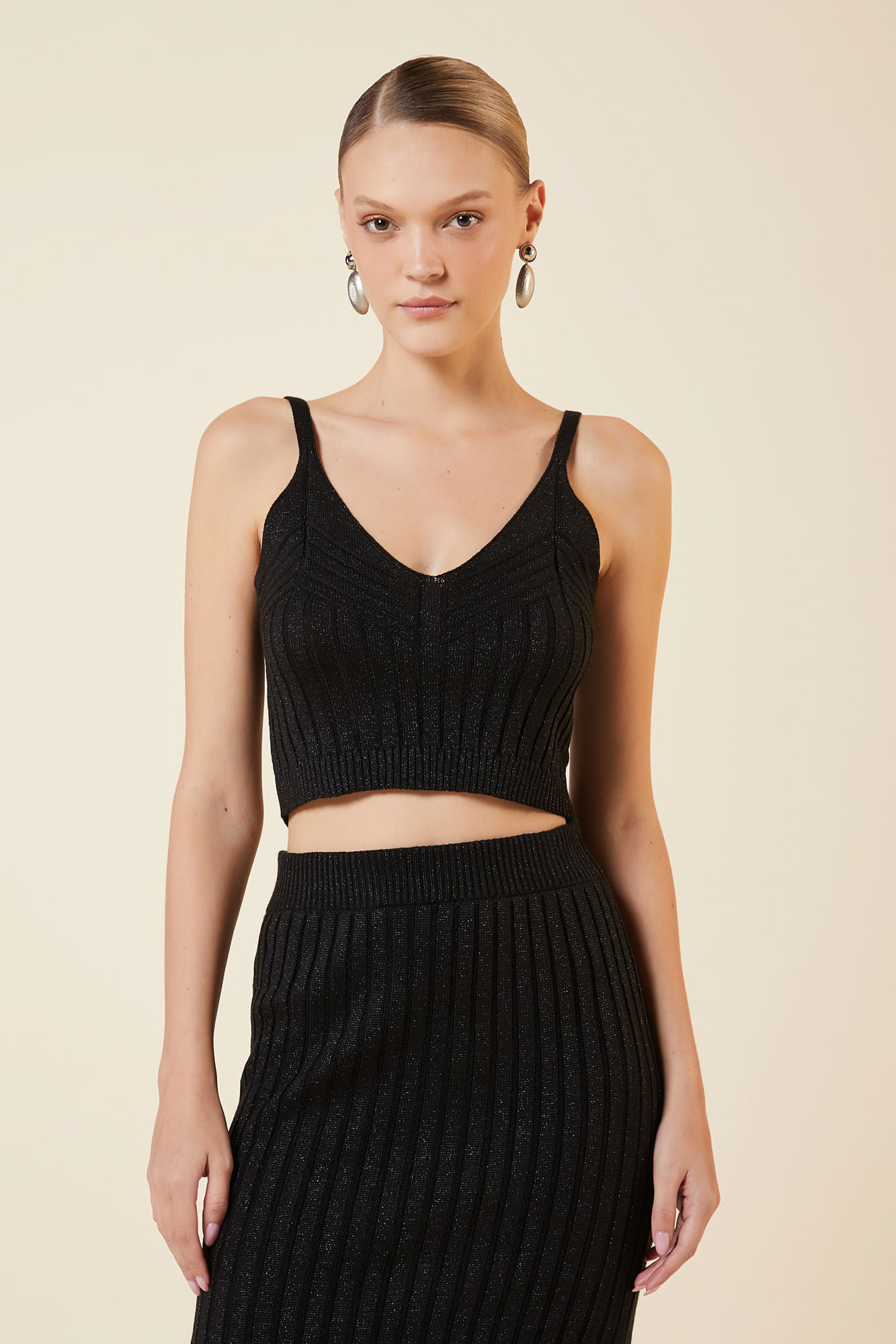 CROPPED COM LUREX TRICOT PRETO / PRETO G - PRETO / PRETO - 270560