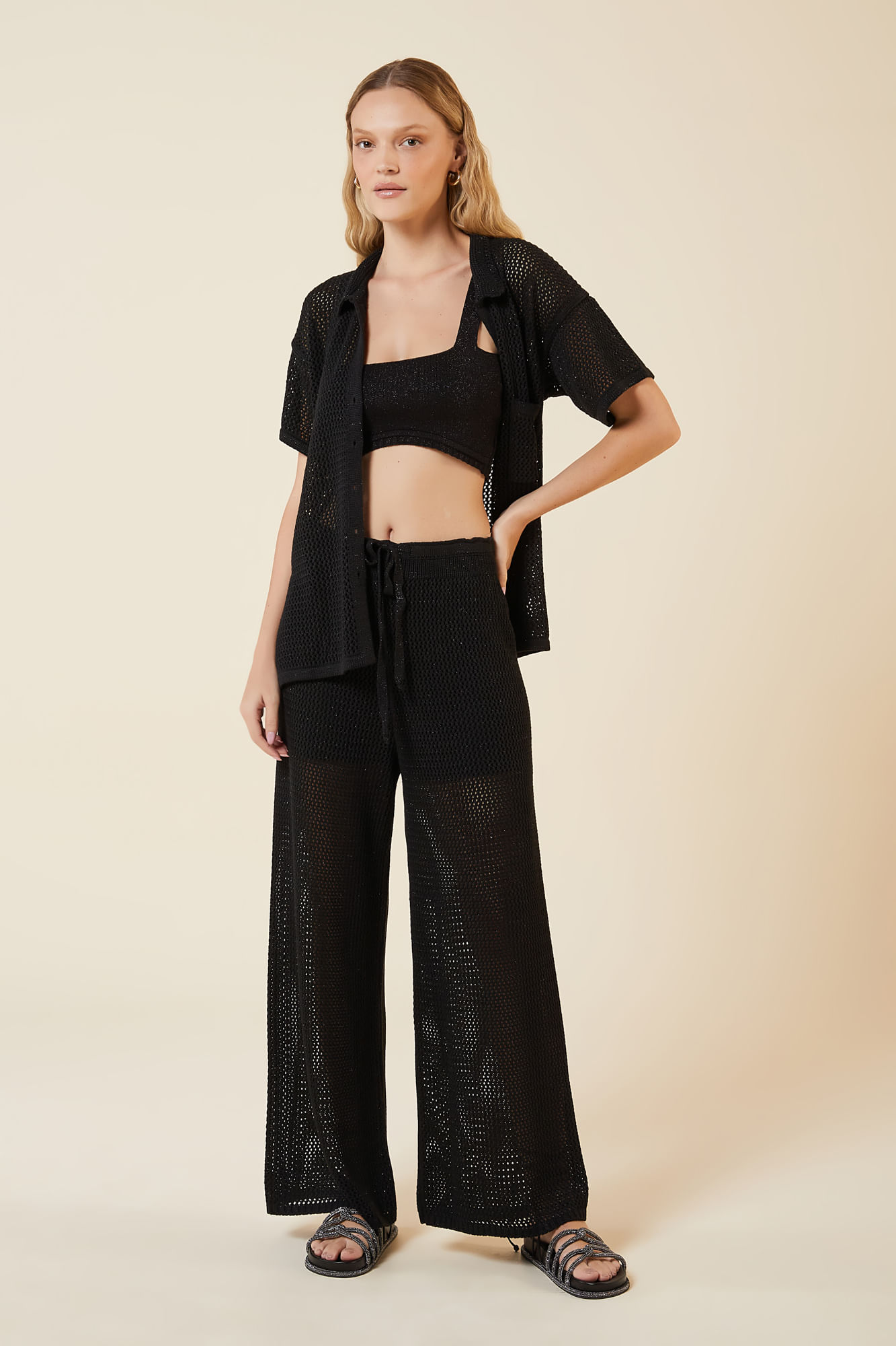 CALCA PONTO REDE LUREX TRICOT PRETO / PRETO G - PRETO / PRETO - 270599