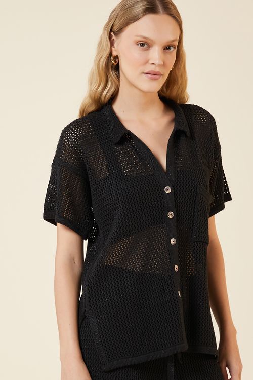 CAMISA PONTO REDE LUREX TRICOT PRETO / PRETO