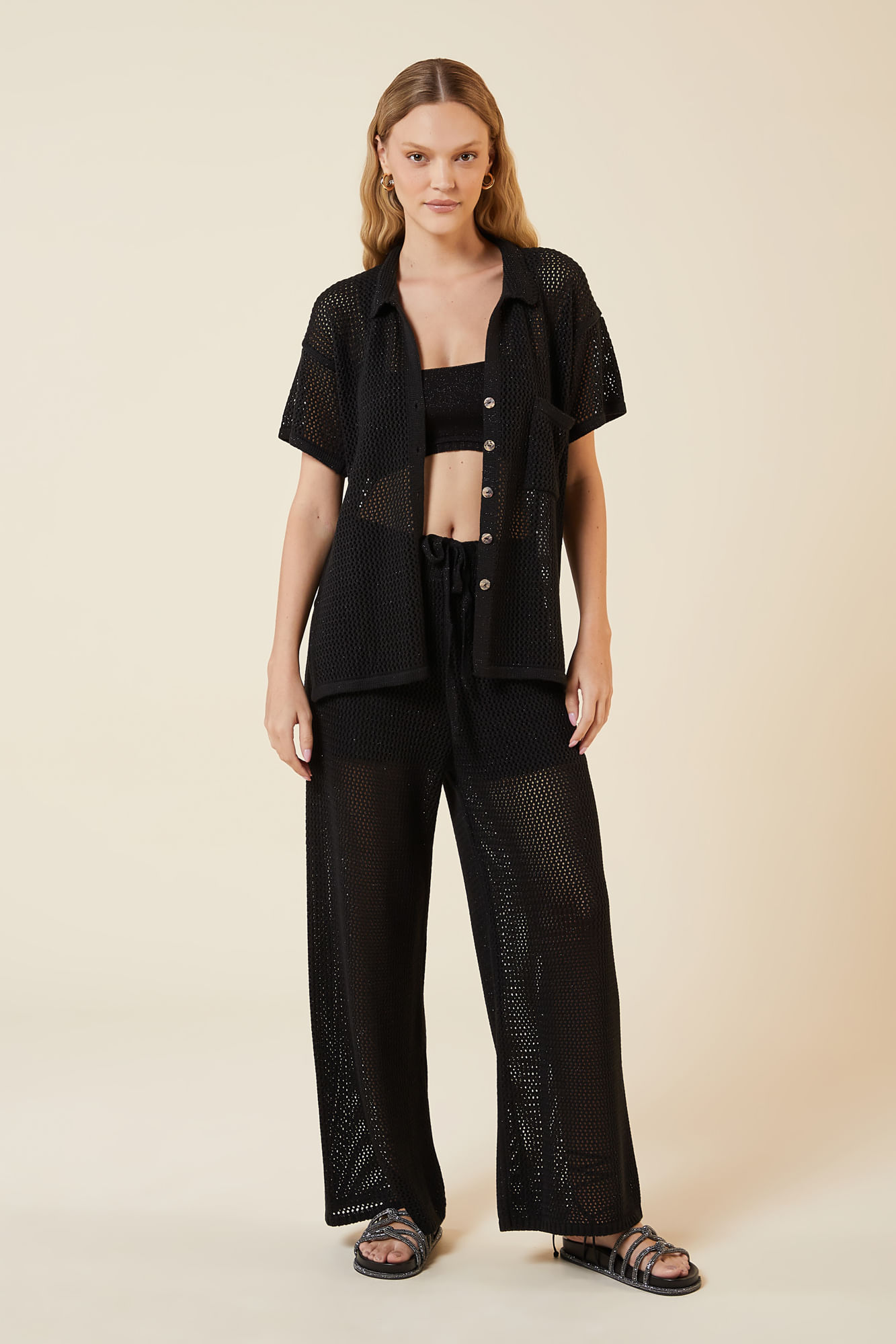 CAMISA PONTO REDE LUREX TRICOT PRETO / PRETO P - PRETO / PRETO - 270636