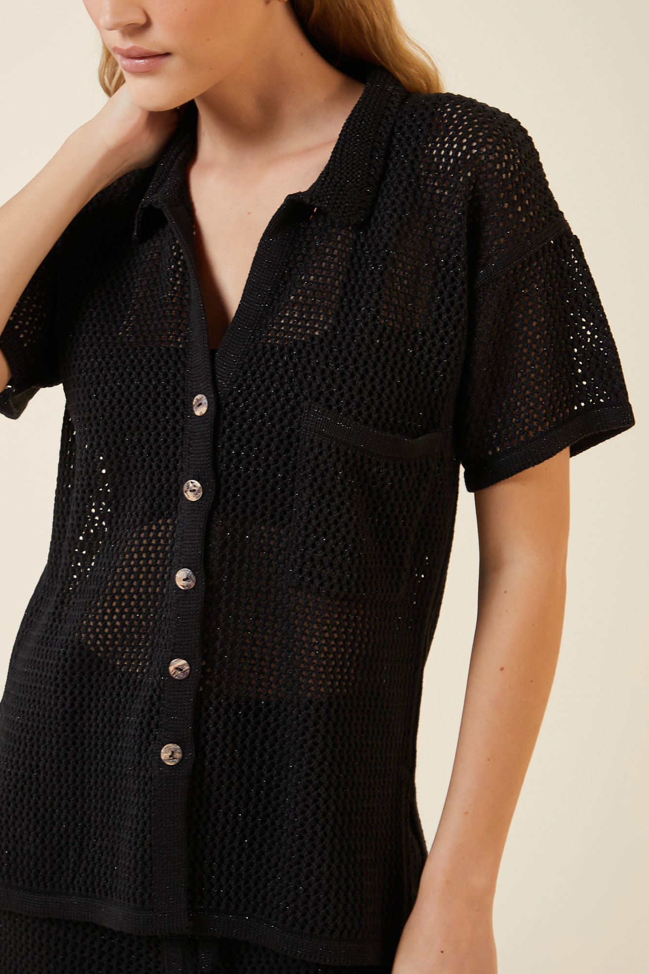 CAMISA PONTO REDE LUREX TRICOT PRETO / PRETO P - PRETO / PRETO - 270640