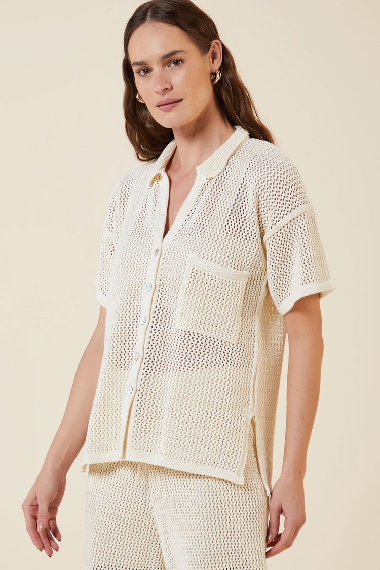 CAMISA PONTO REDE LUREX TRICOT CREME / DOURADO P - CREME / DOURADO - 270655