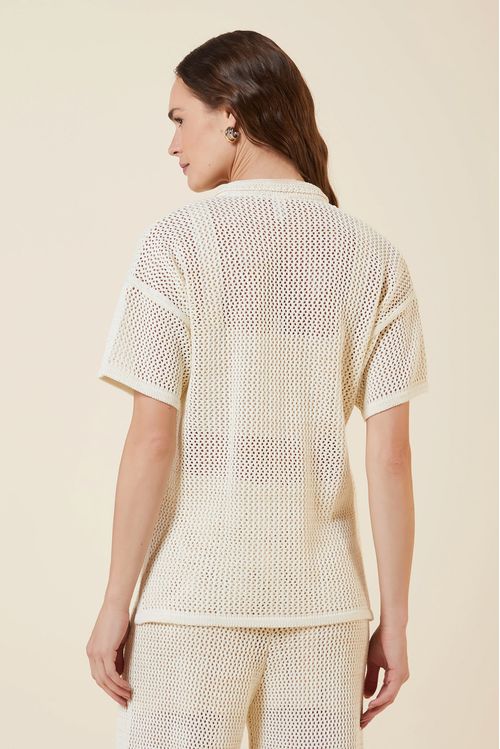 CAMISA PONTO REDE LUREX TRICOT CREME / DOURADO