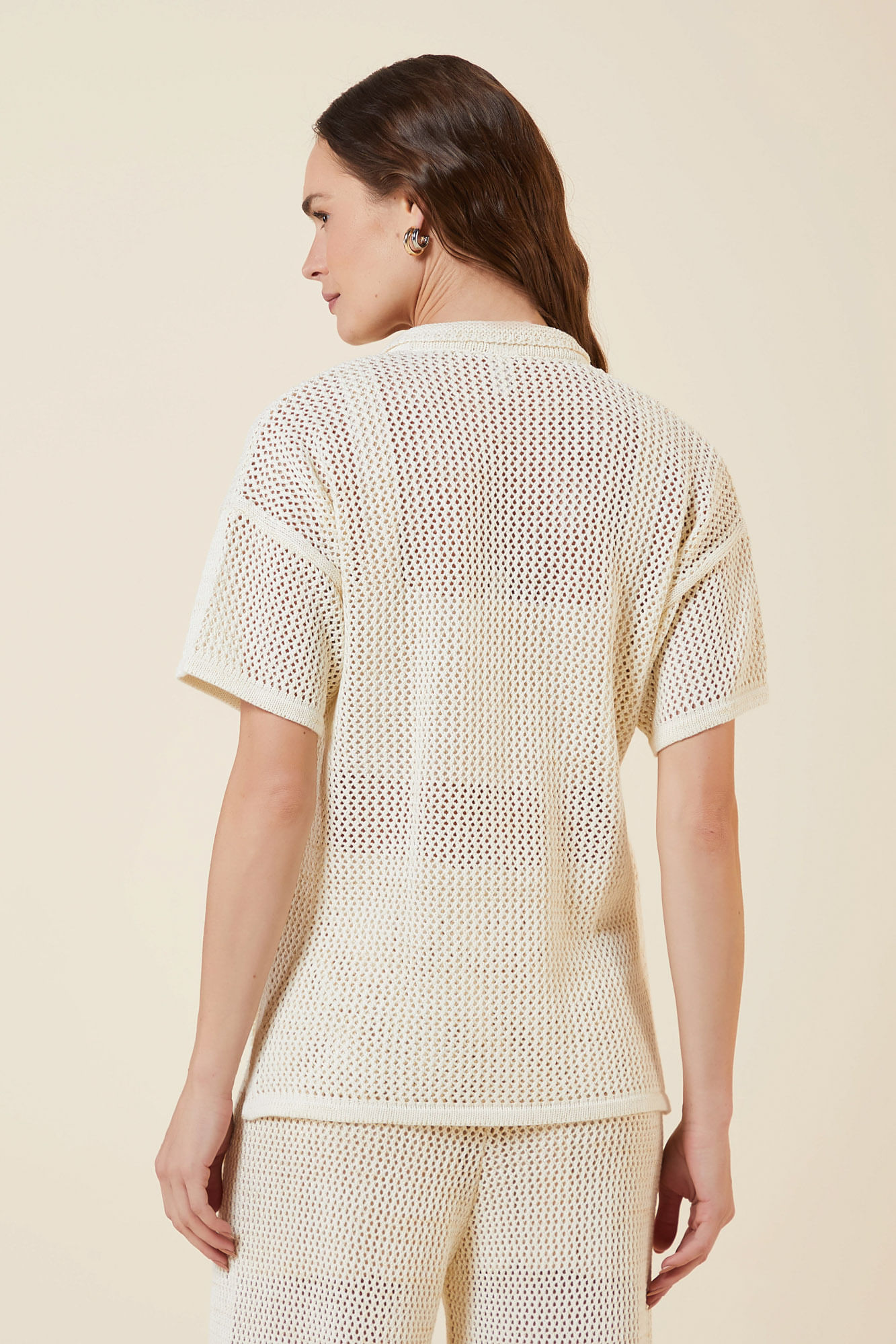 CAMISA PONTO REDE LUREX TRICOT CREME / DOURADO M - CREME / DOURADO - 270661