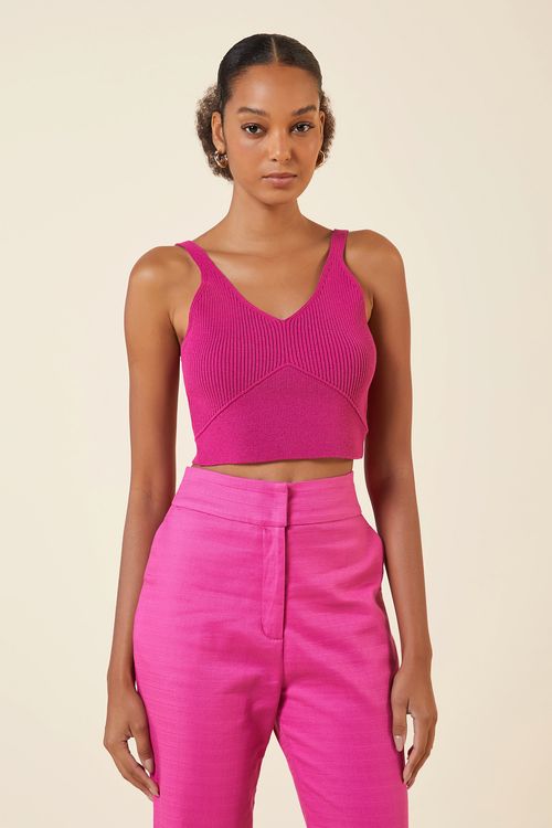 CROPPED COM DECOTE EM V TRICOT ROSE