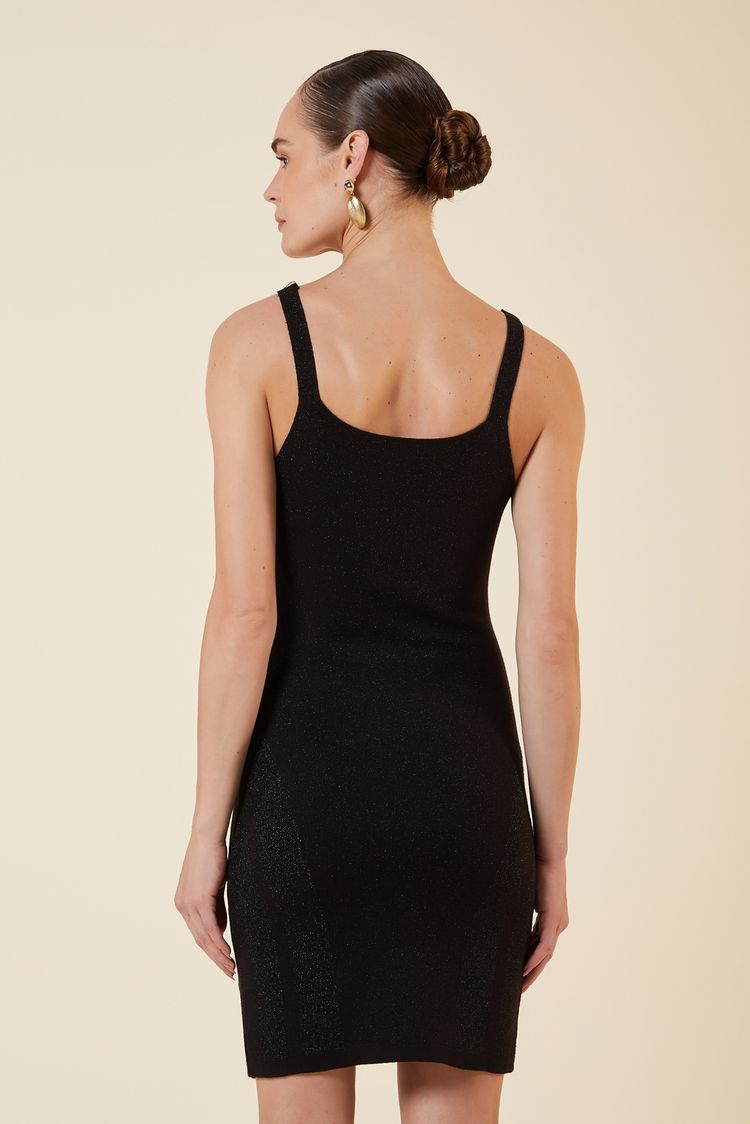 VESTIDO CURTO TRICOT LUREX PRETO / PRETO P - PRETO / PRETO - 270822