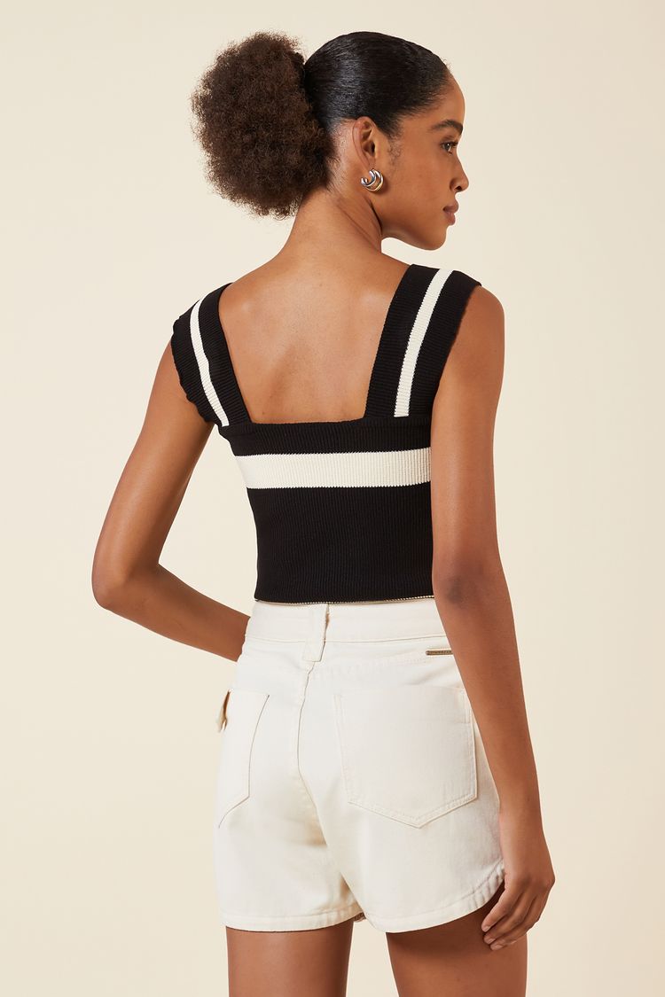 CROPPED TRICOT LISTRA PRETO / CREME G - PRETO / CREME - 270842