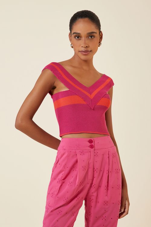 CROPPED TRICOT LISTRA ROSE / CORAL