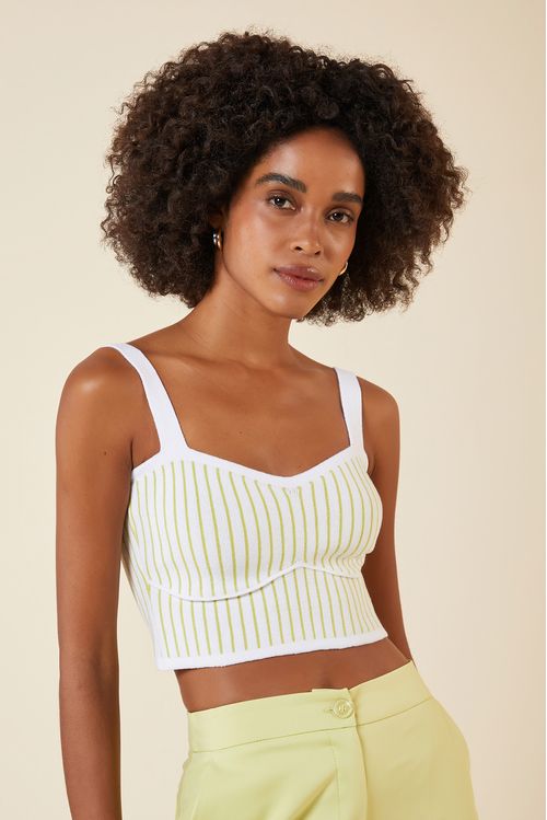 CROPPED BOJO LISTRAS TRICOT CREME / LIMAO