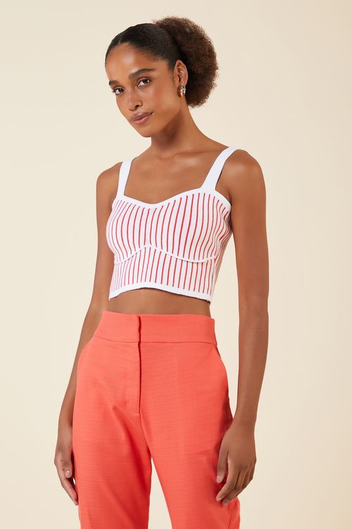 CROPPED BOJO LISTRAS TRICOT CORAL / CREME