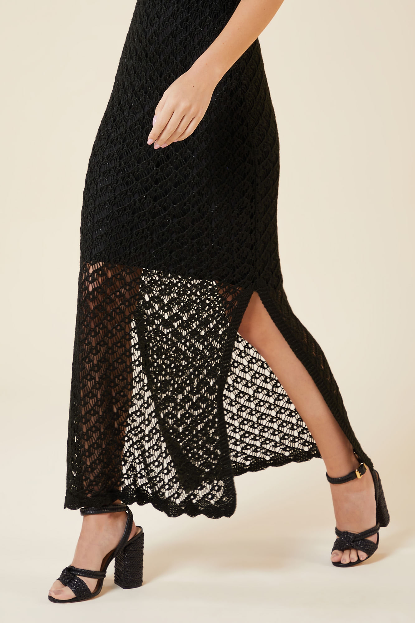 VESTIDO LONGO PONTO CROCHE PRETO PP - PRETO - 270952