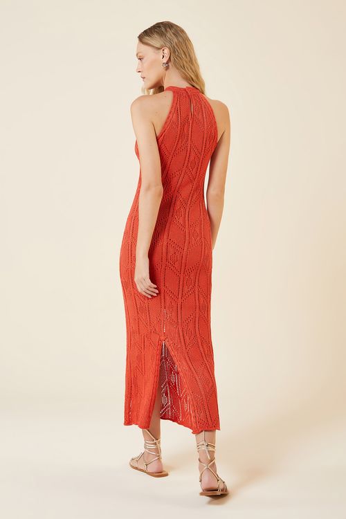 VESTIDO LONGO LUREX TRICOT CORAL