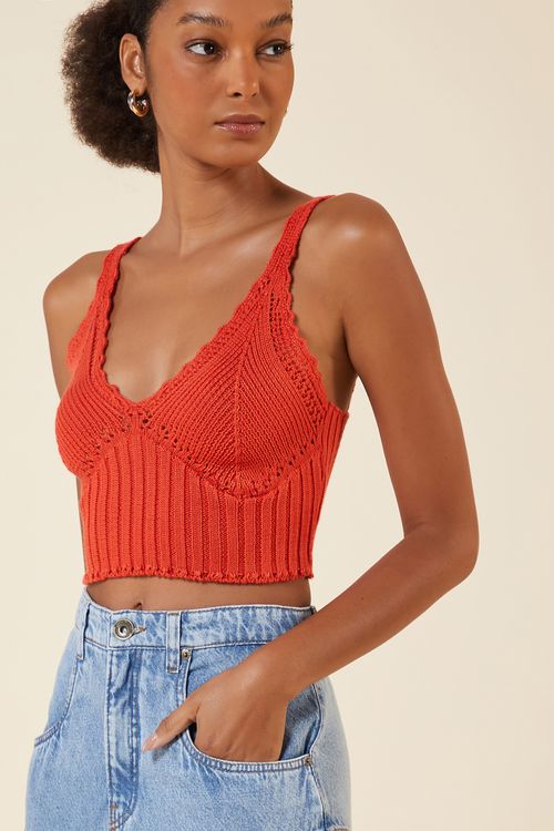 CROPPED PONTO CROCHE CORAL