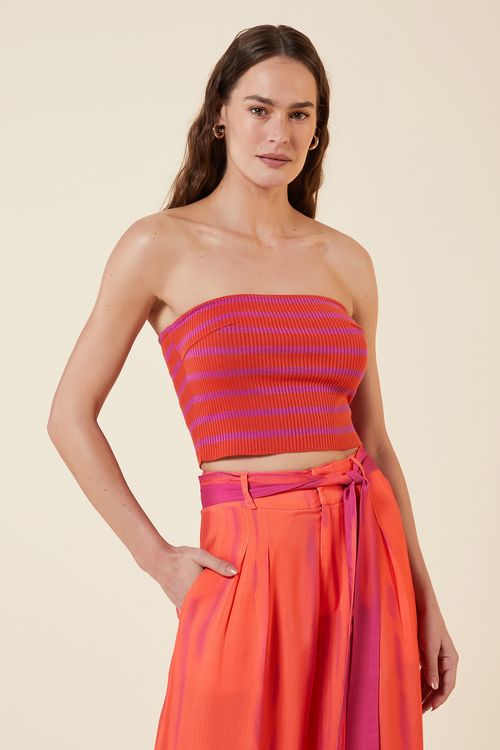 TOP TOMARA QUE CAIA LISTRAS TRICOT CORAL / ROSE