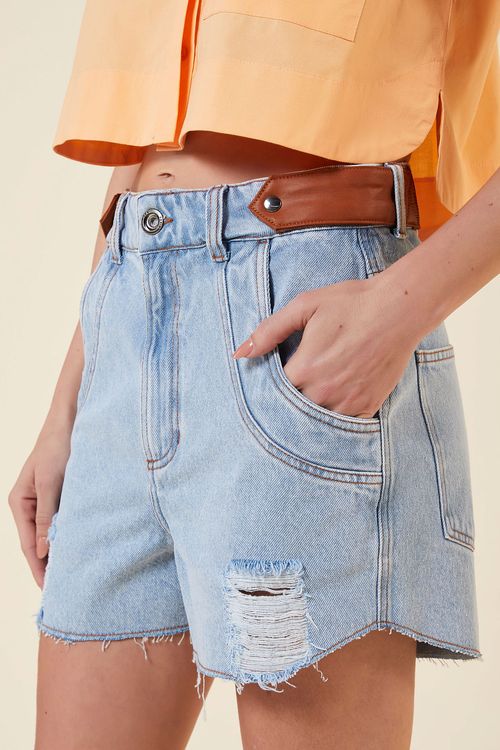 SHORT OVER ALETA COURO COS JEANS MEDIO