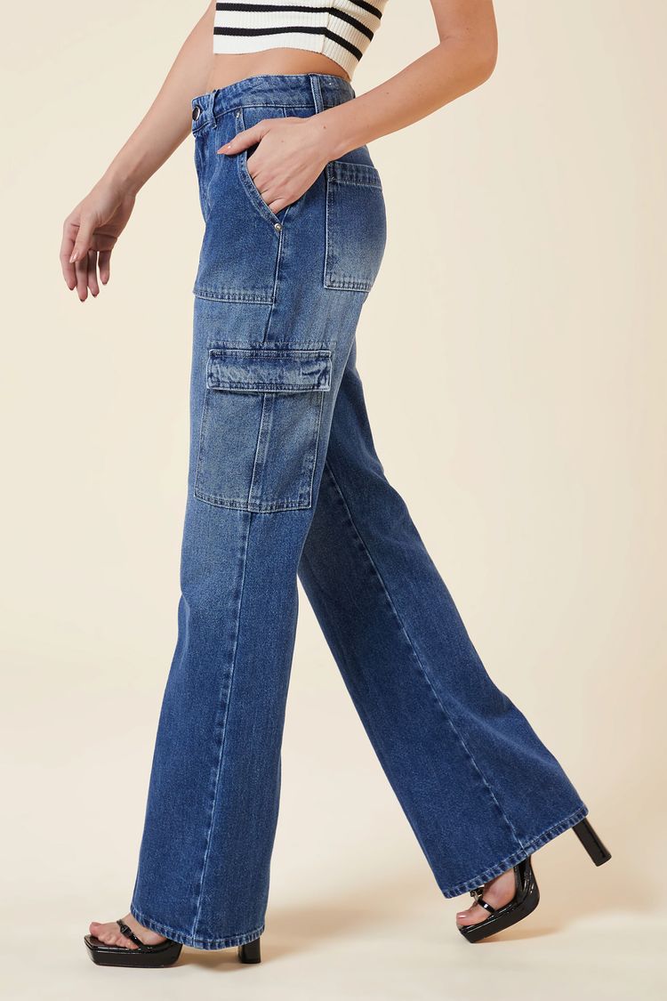 CALCA CARGO JEANS-JEANS ESCURO 44 - JEANS ESCURO - 271605