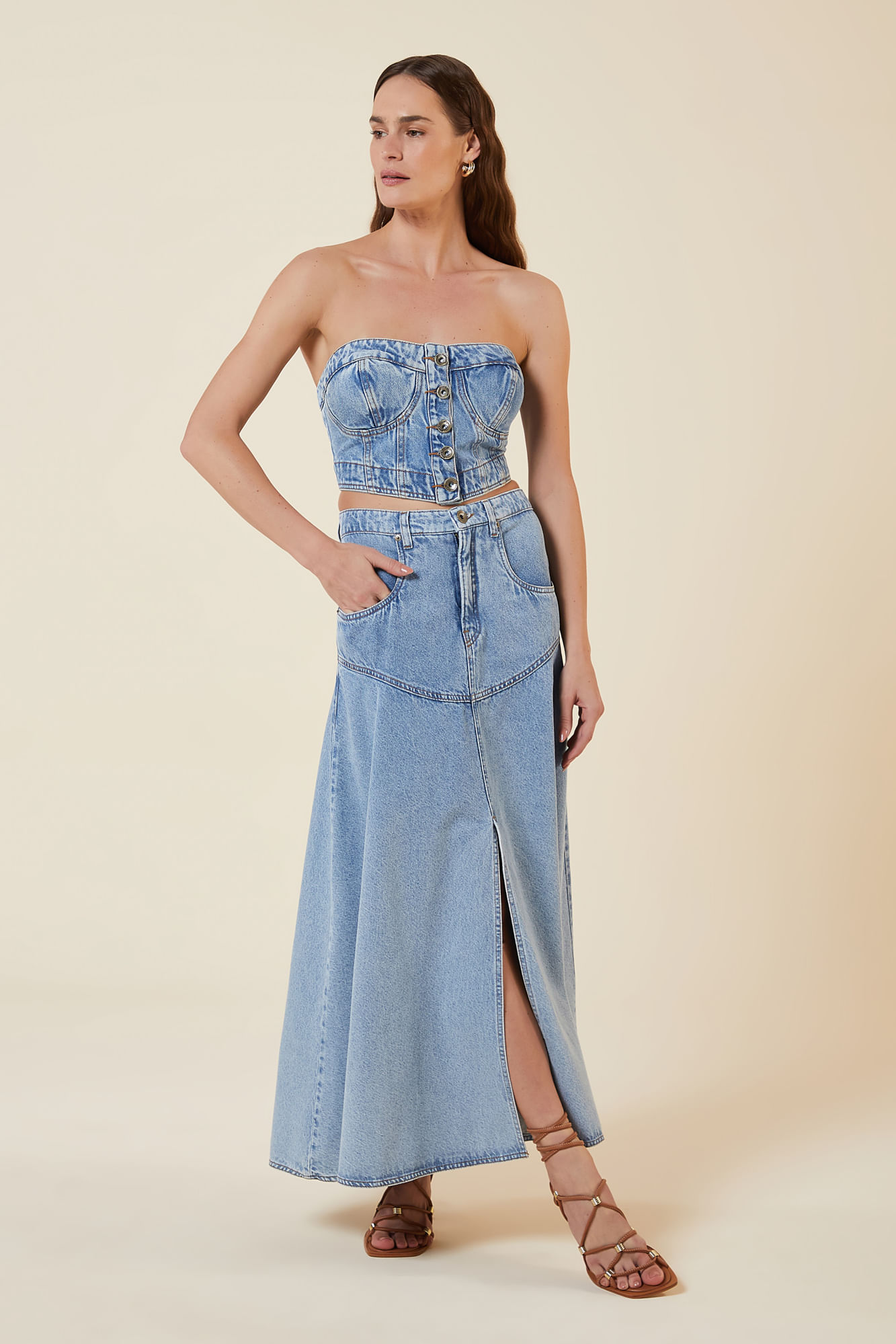 SAIA LONGA FENDA RECORTE JEANS CLARO 36 - JEANS CLARO - 271909