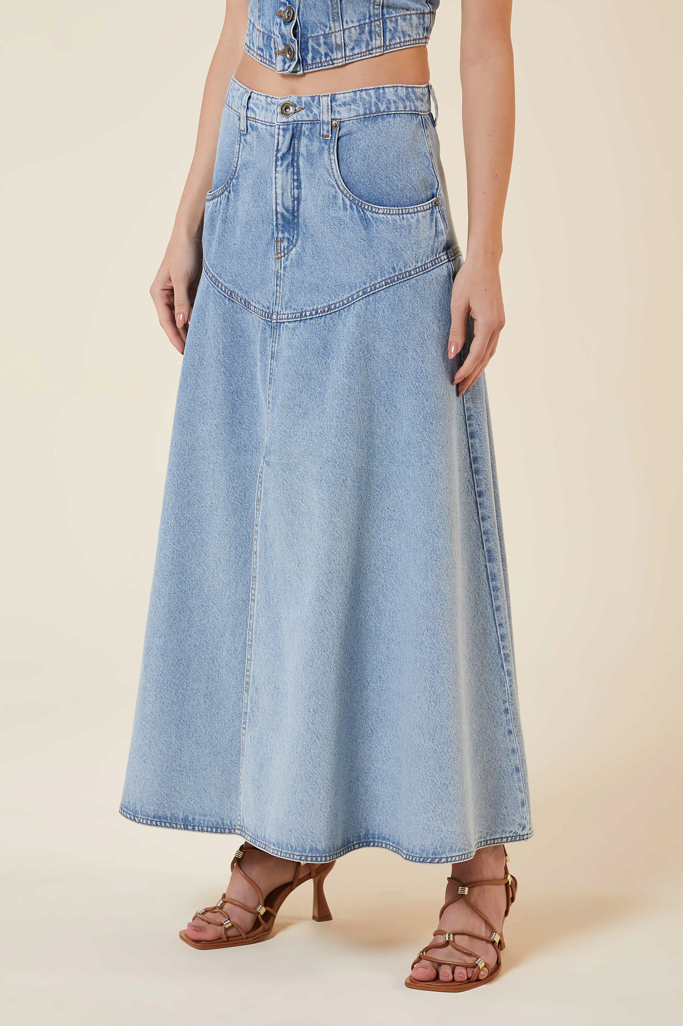SAIA LONGA FENDA RECORTE JEANS CLARO 36 - JEANS CLARO - 271915